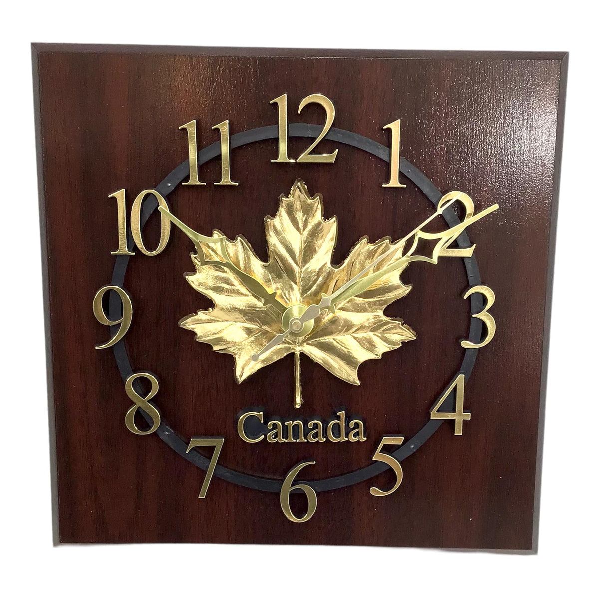Made in Canada Wall Clock Golden Maple Leaf w/ Numbers Crests Surrou