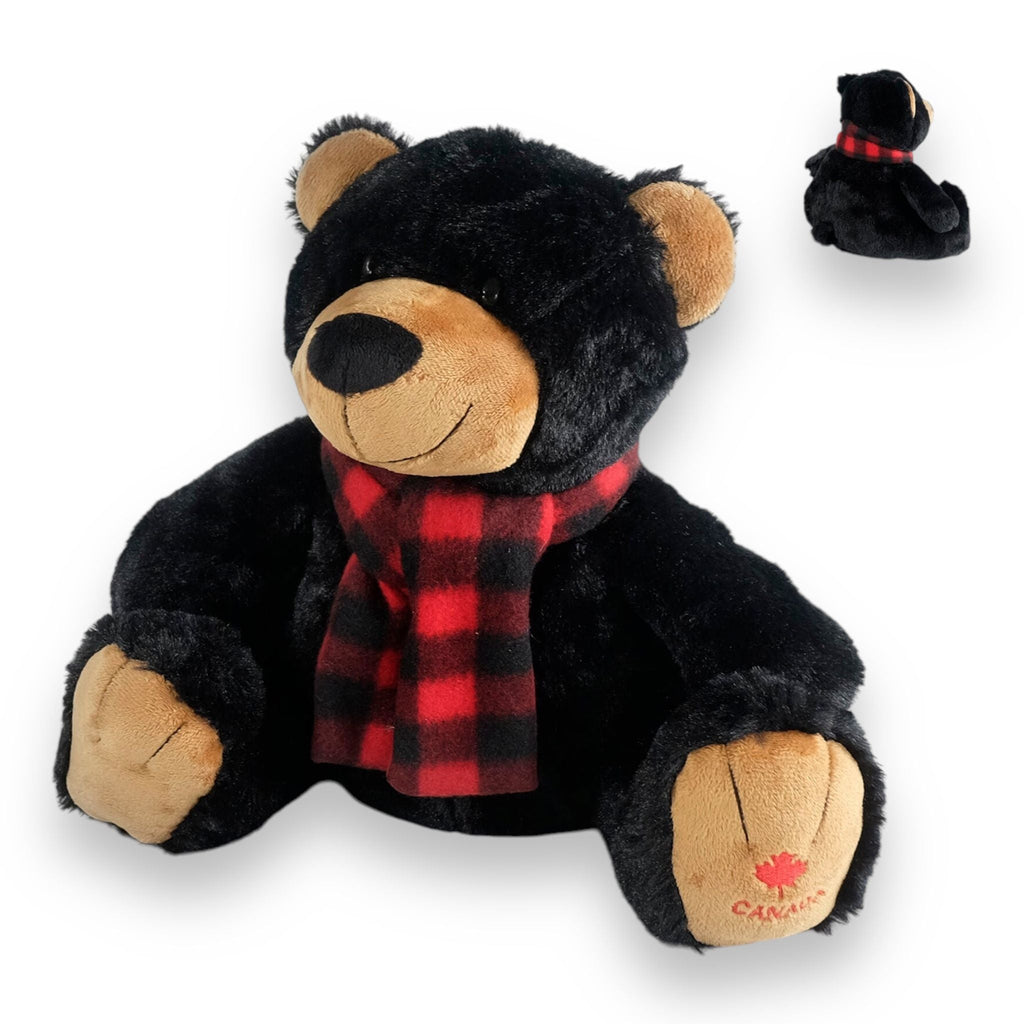 BLACK BEAR PLUSH W/PLAID SCARF 10" STUFFED ANIMAL