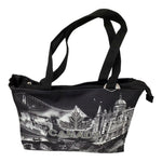 BLACK/WHITE CANADA MAPLE LEAF SKYLINE RHINESTONE TOTE BAG