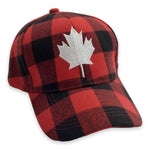 Baseball Cap Men Women Adjustable - Buffalo Plaid Red and Black with White Embroidery Maple Leaf