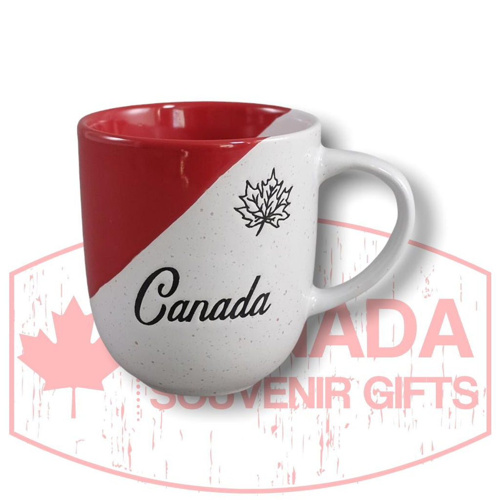Black Maple Leaf Symbol Canada Coffee Mug | Red & White Pottery Ceramic Cup with Handle 10oz Gift