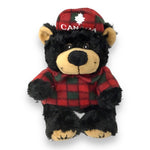 Black Teddy Bear Stuffed Animal Plush with Plaid Red/Green Hat & Sweater Canada Maple Embroidery