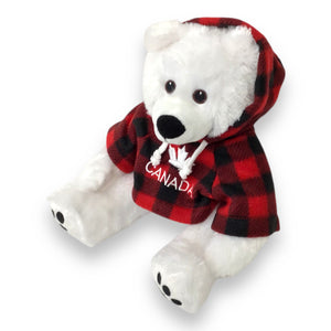 Buffalo Plaid  Hoodie 12” Polar Bear Stuffed Animal Plush W/ Canada Maple Leaf Embroidery