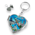 CANADA AND MONTREAL MIRROR COMPACT HEART KEYCHAIN