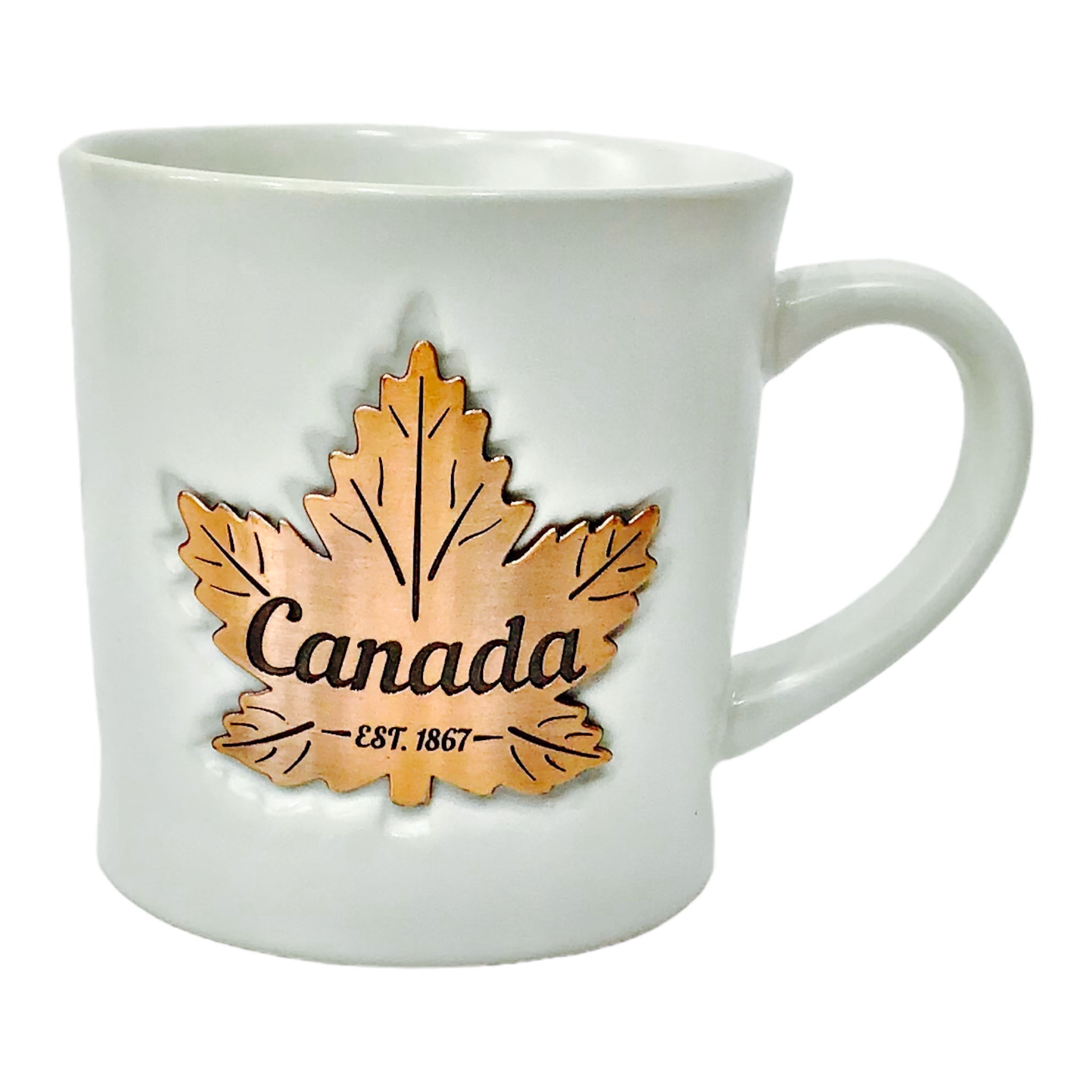 CANADA COPPER PLATE MAPLE LEAF Mug - Embossed 3D Metal Maple Leaf Themed Design - Large 18oz Coffee Cup