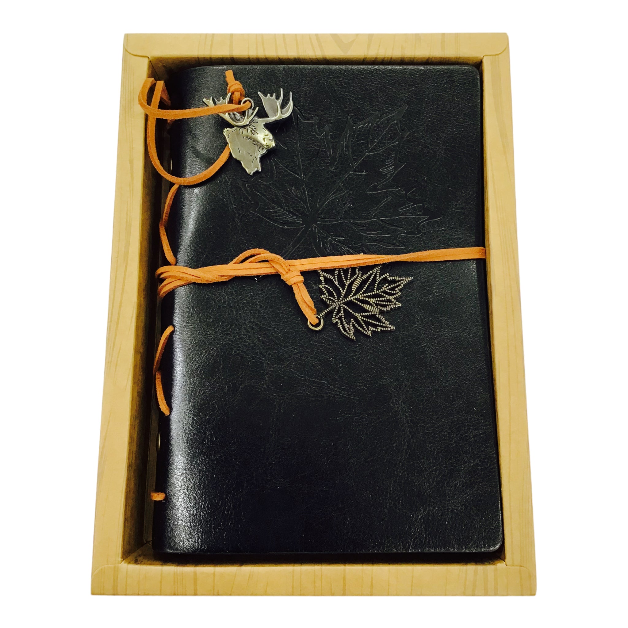 CANADA EMBOSSED JOURNAL - REFILLABLE 80 SHEETS / 160 PAGES | ATTACHED BOOKMARK WITH CHARM - BUSINESS CARD SLOTS - FAUX LEATHER MATERIAL