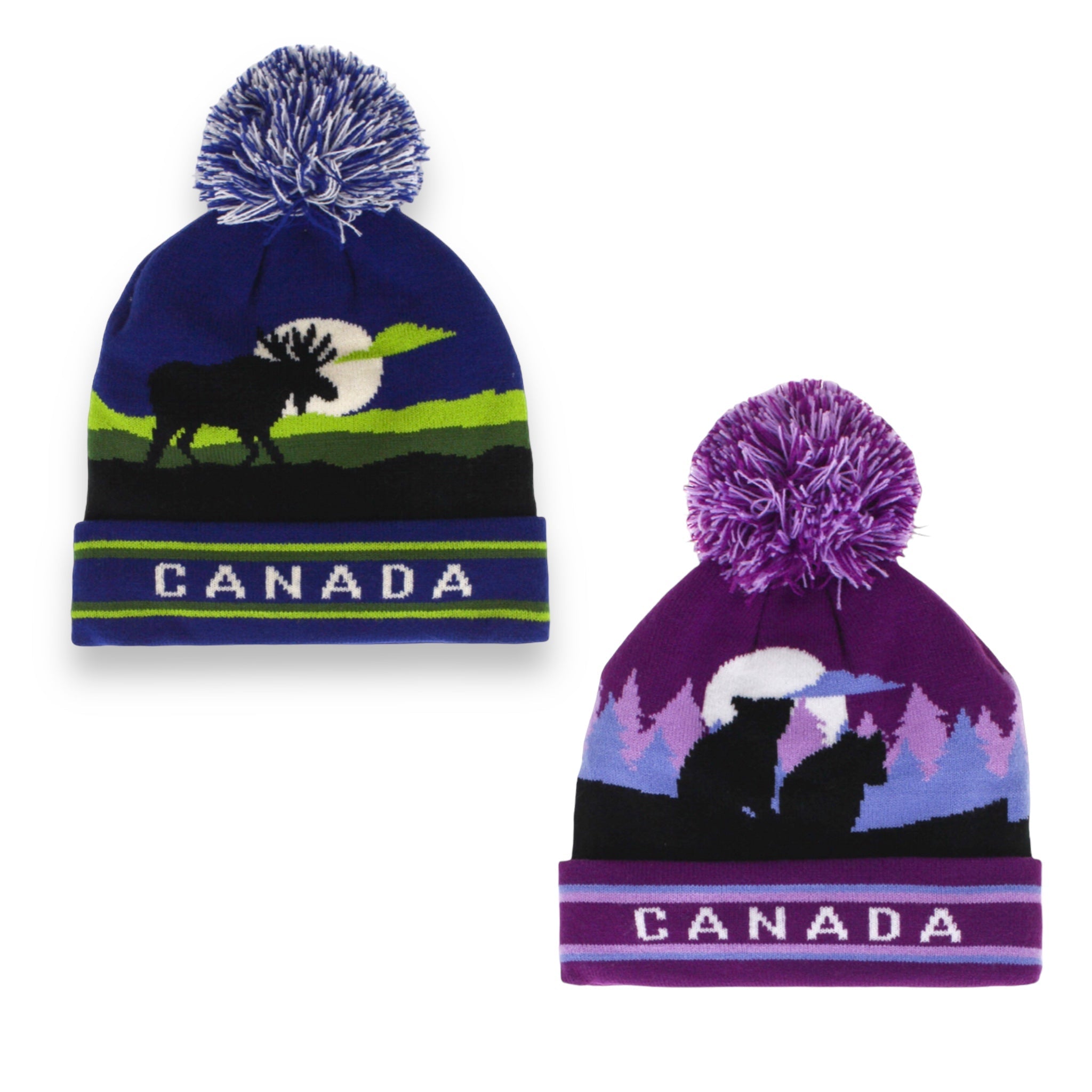 CANADA KIDS FLEECE LINED HAT WITH SCENIC LANDSCAPE MOOSE AND BEAR
