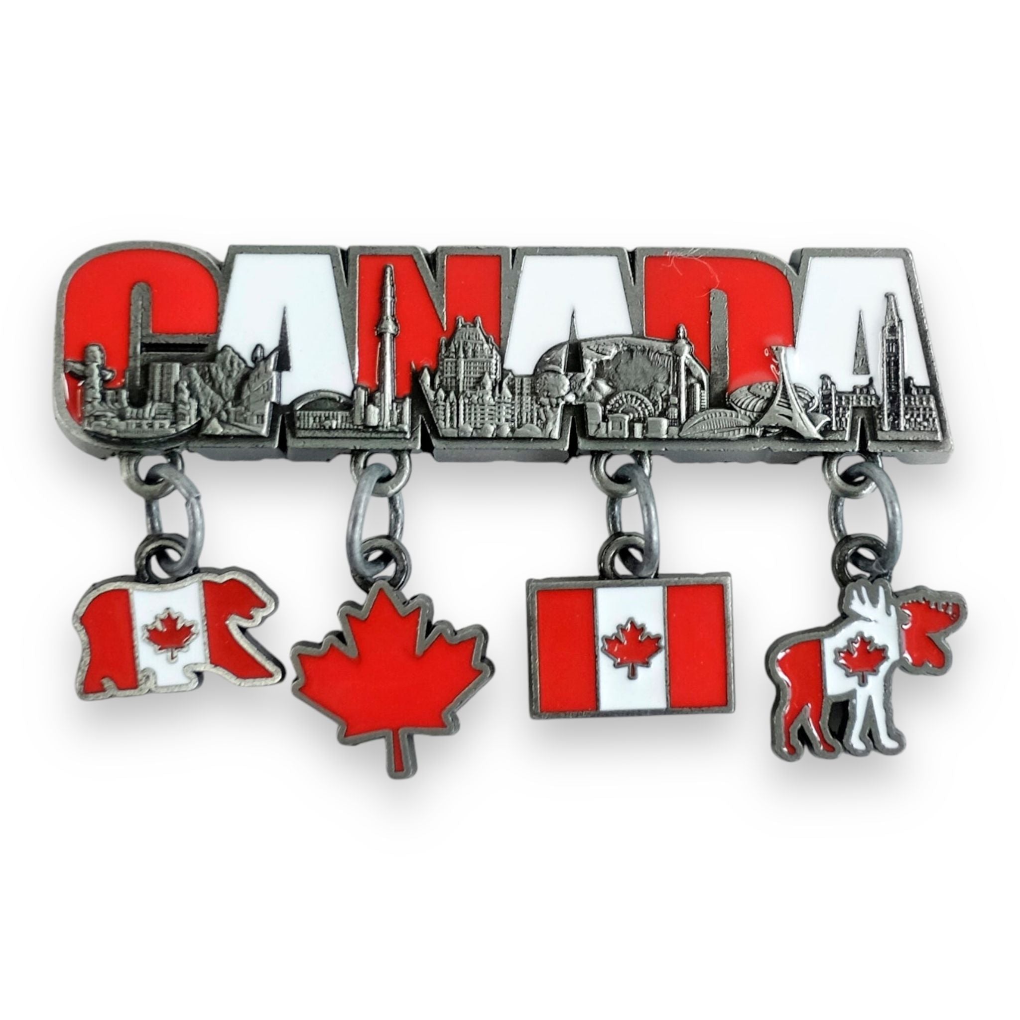 CANADA MAGNET W/ 4 CHARMS PEWTER