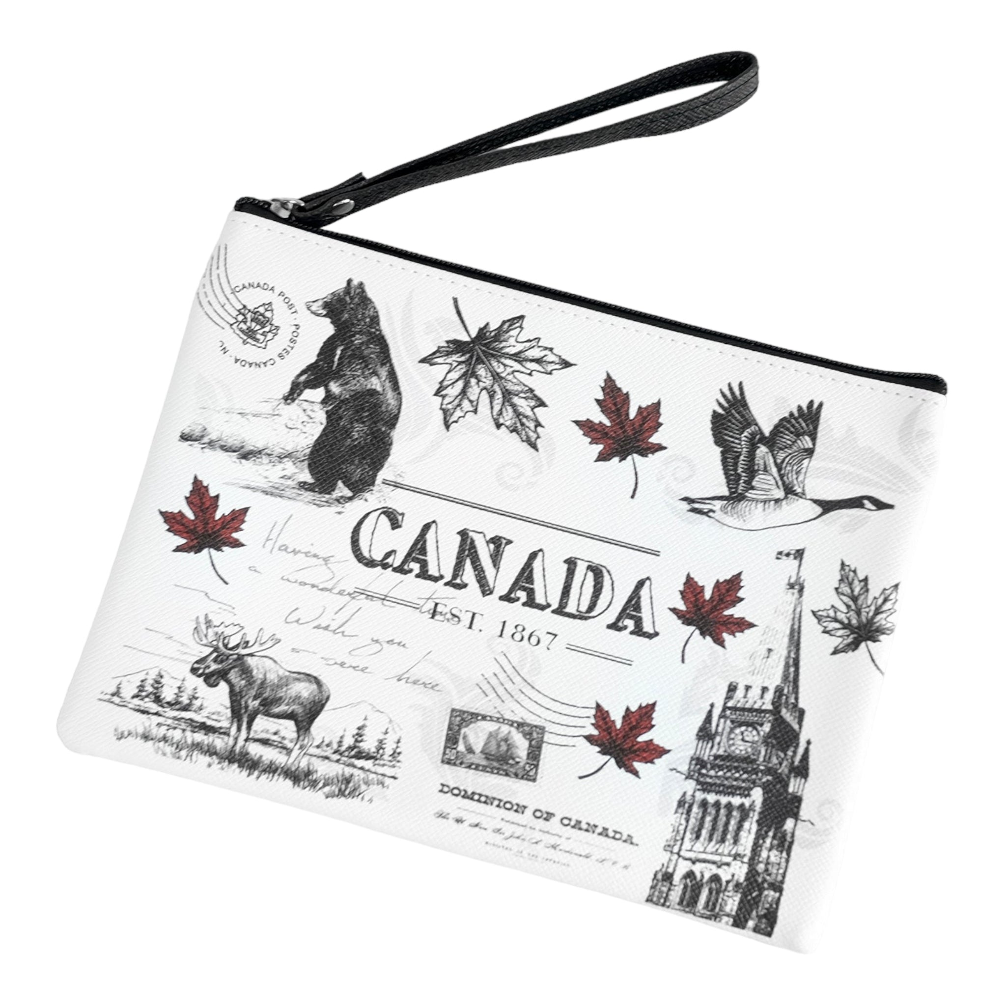 CANADA MAKE UP BAG PU LEATHER W/ ZIPPER AND HAND REST 23cm x 17cm