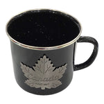 CANADA MAPLE LEAF CREST 14oz BLACK TIN MUG - METAL TRAVEL CAMPING TEA & COFFEE CUP