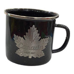 CANADA MAPLE LEAF CREST 14oz BLACK TIN MUG - METAL TRAVEL CAMPING TEA & COFFEE CUP