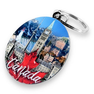 CANADA OVAL METAL BLACK KEYCHAIN