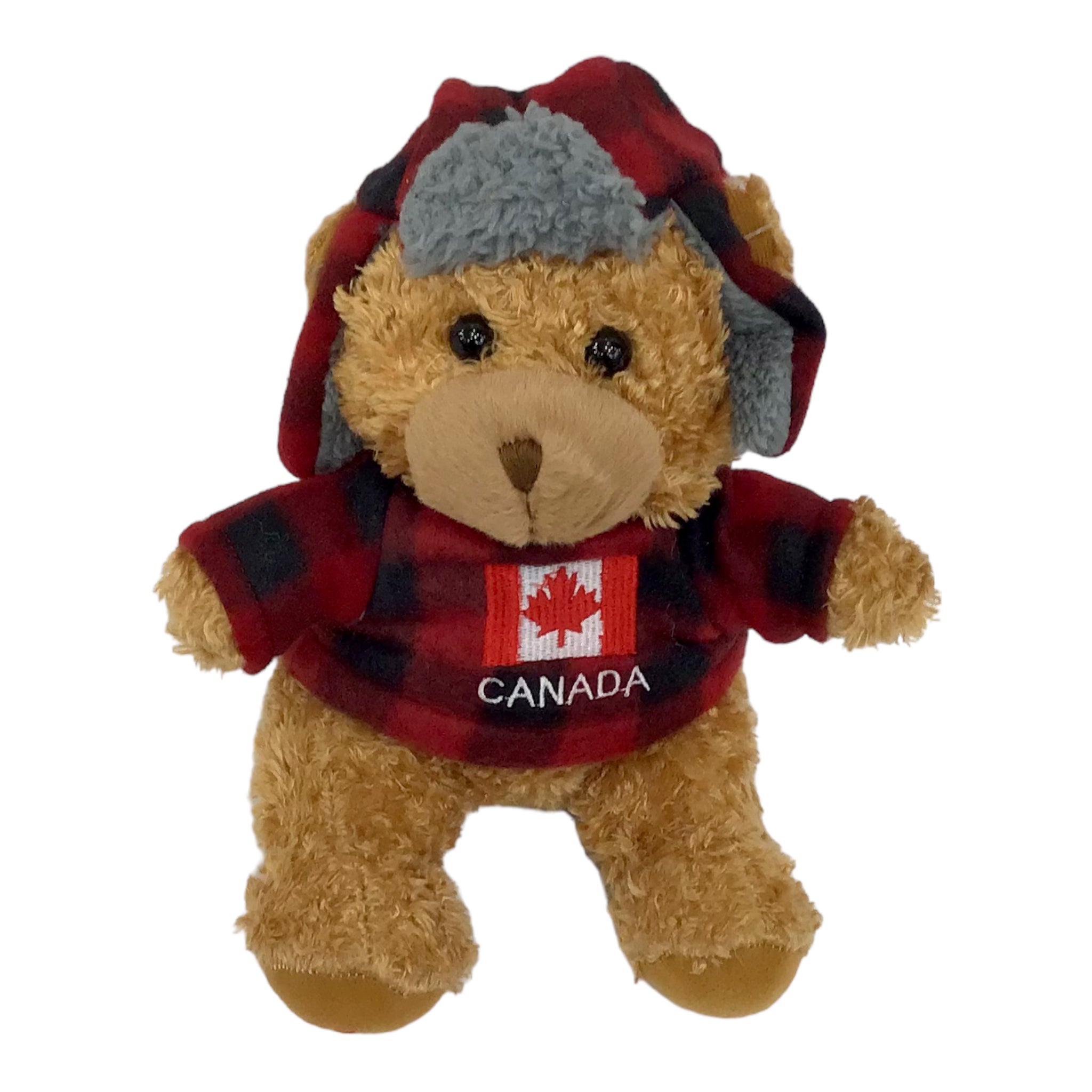 Canada Bear Stuffed Animal 10 Inches with Buffalo Plaid Top and Hat | Canadian Flag and Name Drop Embroidery | Teddy Bear Stuffed Plush Toy | Soft Cuddly Stuffed Bear for Baby, Boys and Girls