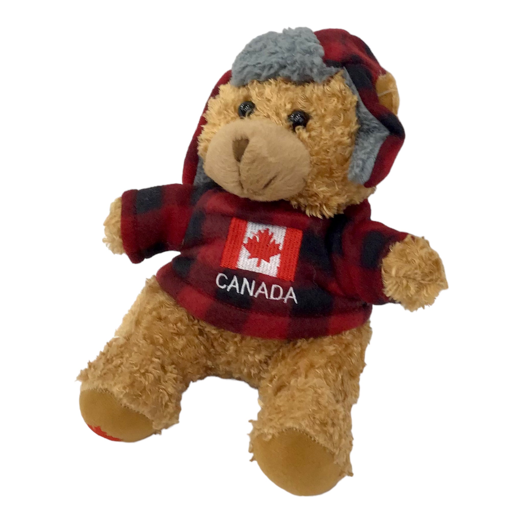 Canada Bear Stuffed Animal 10 Inches with Buffalo Plaid Top and Hat | Canadian Flag and Name Drop Embroidery | Teddy Bear Stuffed Plush Toy | Soft Cuddly Stuffed Bear for Baby, Boys and Girls