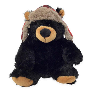 Canada Black Teddy Bear Plush Toy | Black Teddy Bear with Buffalo Plaid Flap Hat | Soft Stuffed Animal Baby Toy | Realistic Stuffed Small Teddy Bear Animal Toy | Mini Plush Animal Toy for Kids