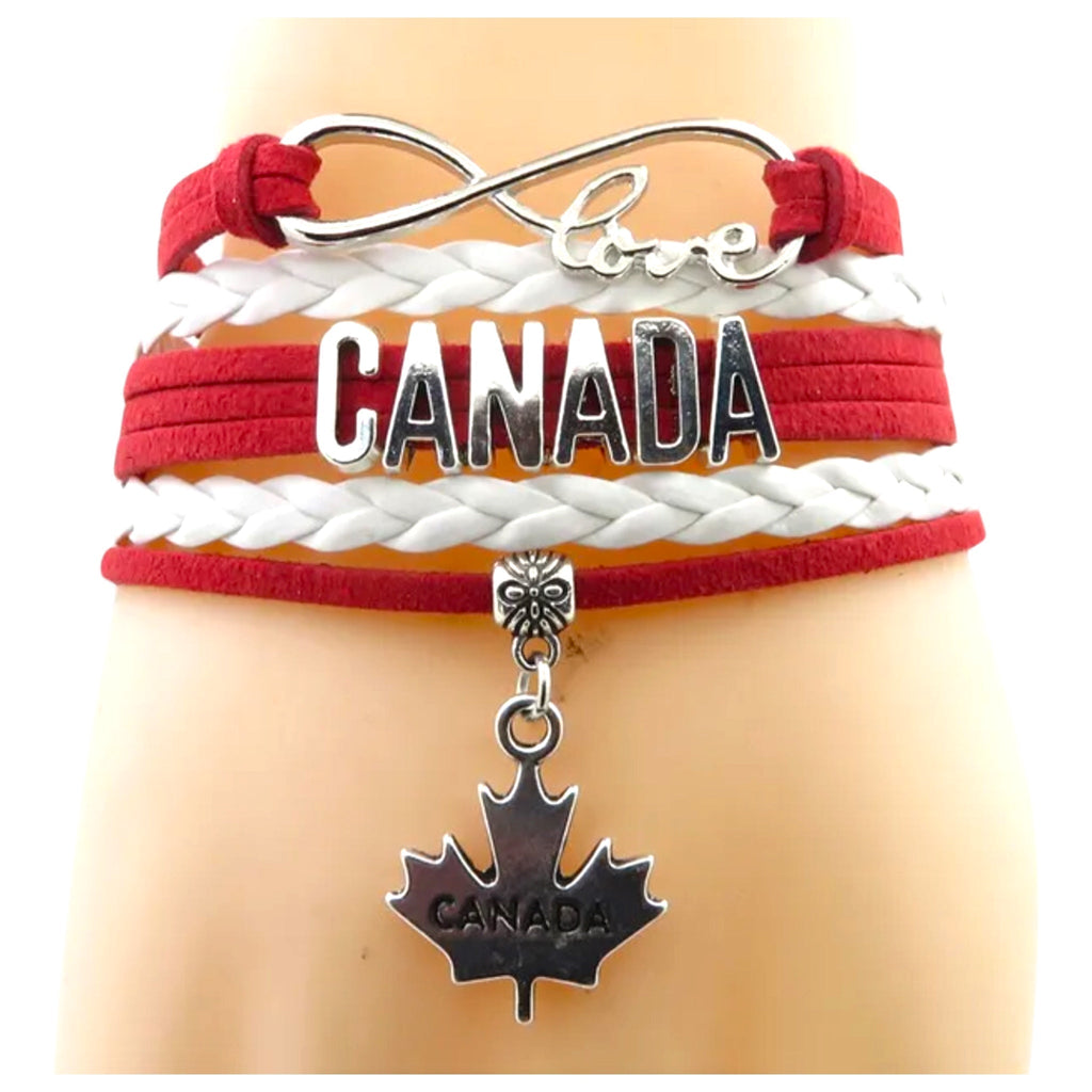 Canada Bracelet Love My Country W/ Flag Red and White Bracelet Bangle with Maple Leaf Charm