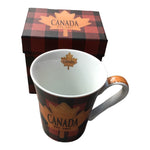 Canada Coffee Mug Plaid Red and Black with Maple Leaf and Matching Box