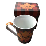 Canada Coffee Mug Plaid Red and Black with Maple Leaf and Matching Box