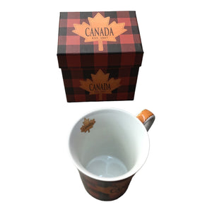 Canada Coffee Mug Plaid Red and Black with Maple Leaf and Matching Box