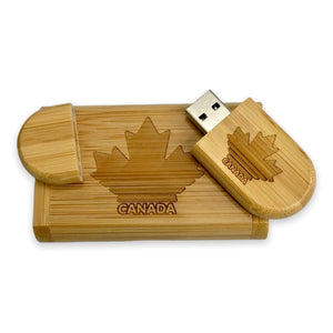 Canada Maple Leaf Engraving Novelty Wood USB 3.0 Flash Drive 32GB Data Storage Memory Stick USB Stick Pendrive with Wooden Box (Maple)