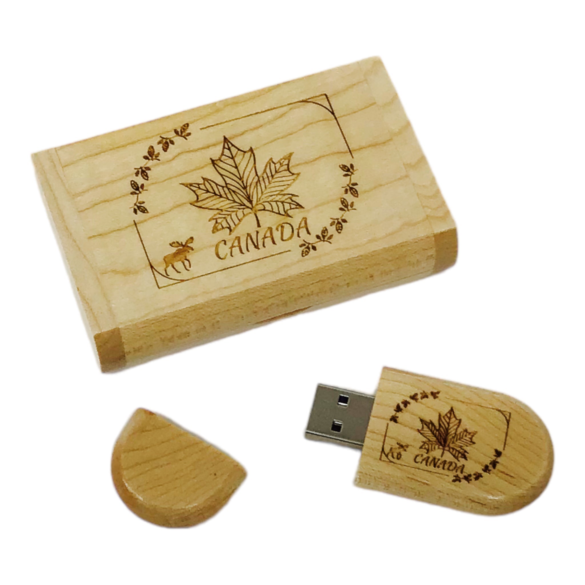 Canada Maple Leaf Engraving Novelty Wood USB 3.0 Flash Drive 32GB Data