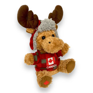 Canada Moose Stuffed Animal 10 inches with Red/Green Plaid Top and Hat | Canadian Flag and Name Drop Embroidery | Happy Moose Stuffed Plush Toy | Soft Cuddly Stuffed Moose for Baby, Boys and Girls