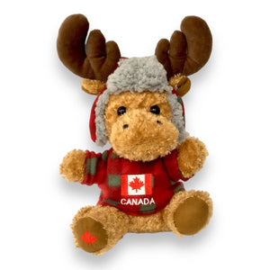 Canada Moose Stuffed Animal 10 inches with Red/Green Plaid Top and Hat | Canadian Flag and Name Drop Embroidery | Happy Moose Stuffed Plush Toy | Soft Cuddly Stuffed Moose for Baby, Boys and Girls