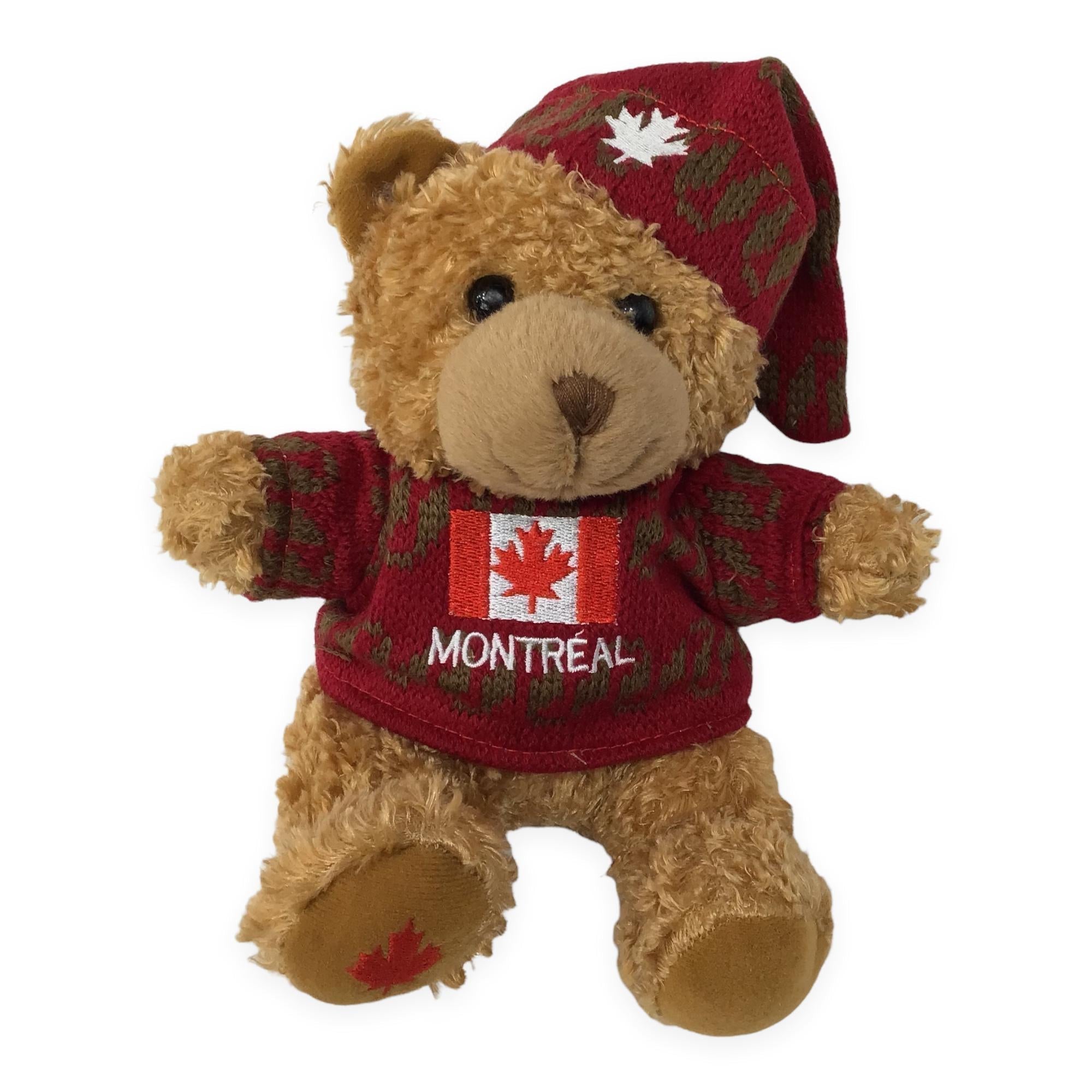 Canada Teddy Bear Plush Toy | Teddy Bear with Red Maple Leaf Sweater and Cap | Soft Stuffed Animal Baby Toy | Realistic Stuffed Small Teddy Bear Animal Toy | Mini Plush Animal Toy for Kids