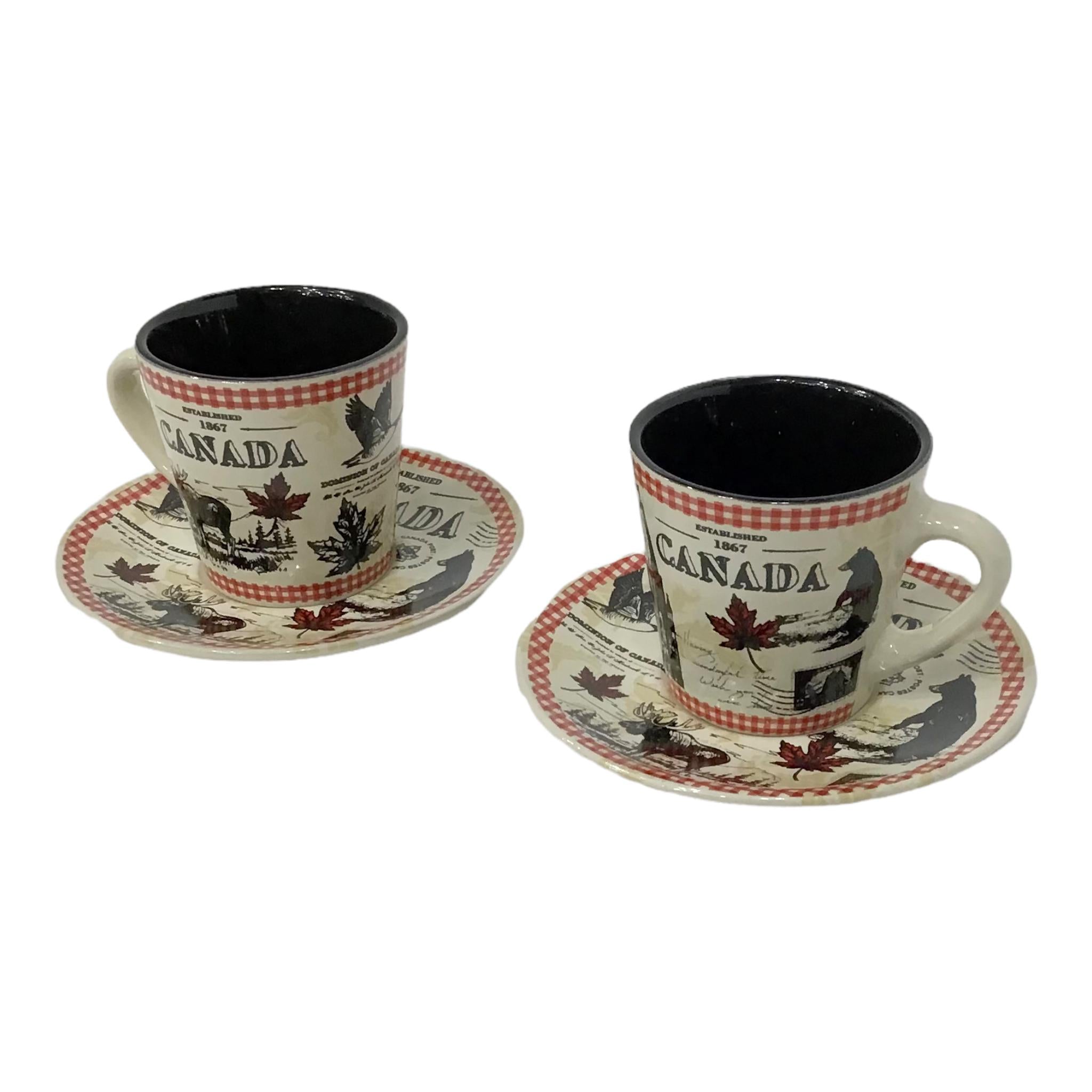Canada Vintage Coffee Cup & Saucer Gift Set with Beautiful Animal Print | Canada Souvenir Espresso Cups & Tea Mugs | Canada Tea Set Gift Box