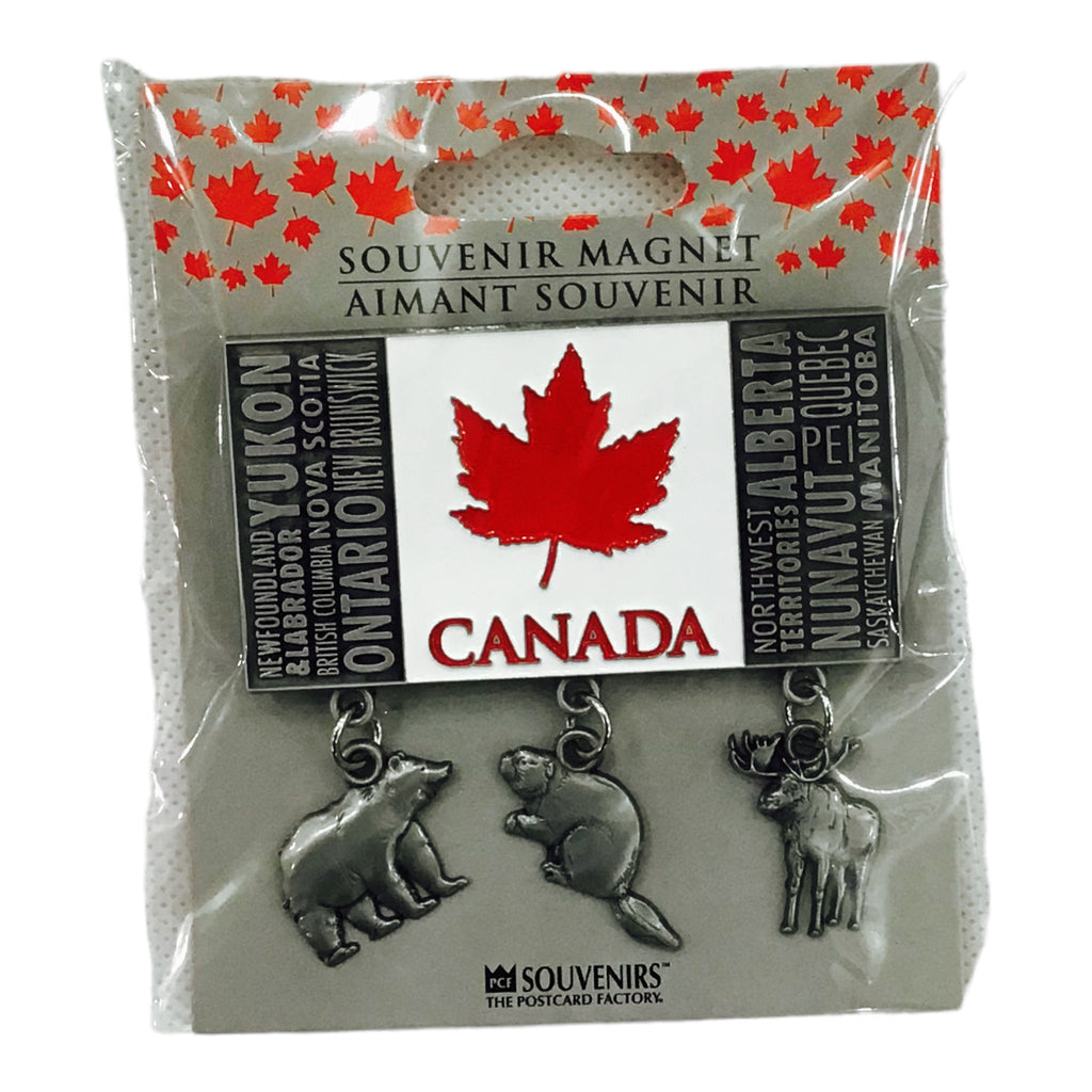 FRIDGE MAGNET CANADA SOUVENIR W/ MOOSE BEAR BEAVER CHARMS