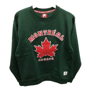 Forest Green Crew Neck Sweatshirt for Men & Women W/ Red Maple Leaf and Montreal Canada Embroidery Name Drop