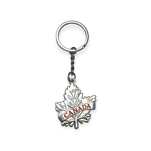 KEYCHAIN CANADA MAPLE LEAF PEWTER - MONTREAL SOUVENIR KEY RING