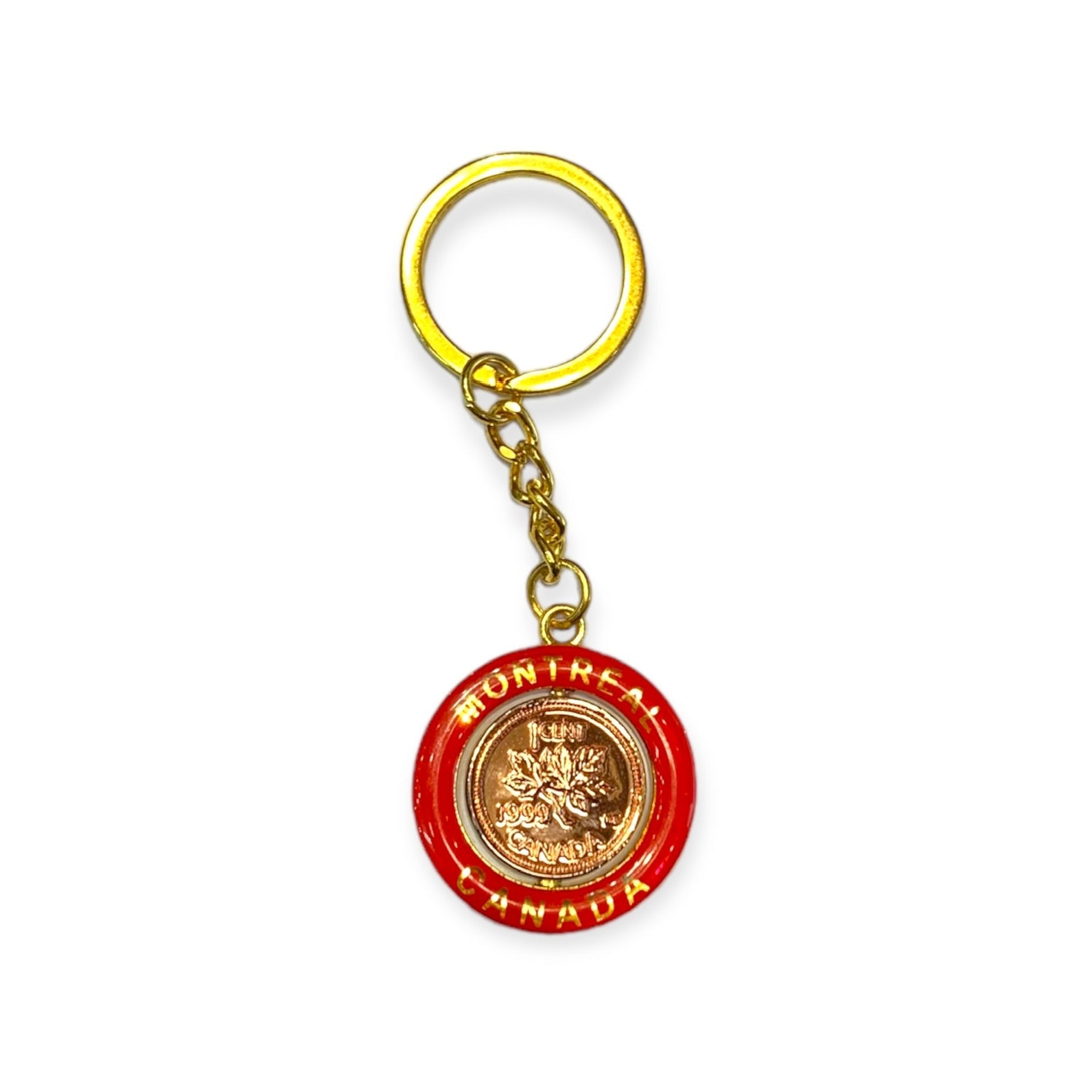 Keychain - Montreal Canada Lucky Penny Spinning Keyring - Metal Diecast Key Holder