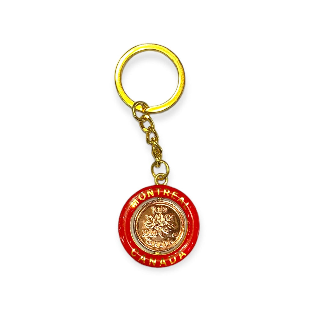 Keychain - Montreal Canada Lucky Penny Spinning Keyring - Metal Diecast Key Holder