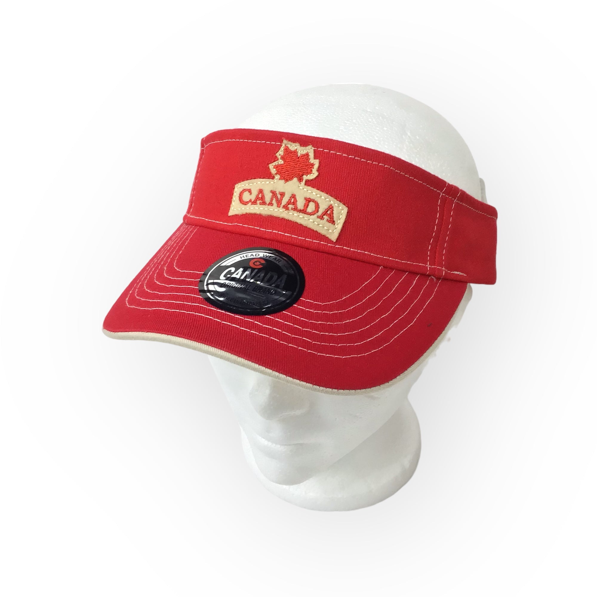 LADIES RED VISOR HAT CANADA MAPLE LEAF CAP