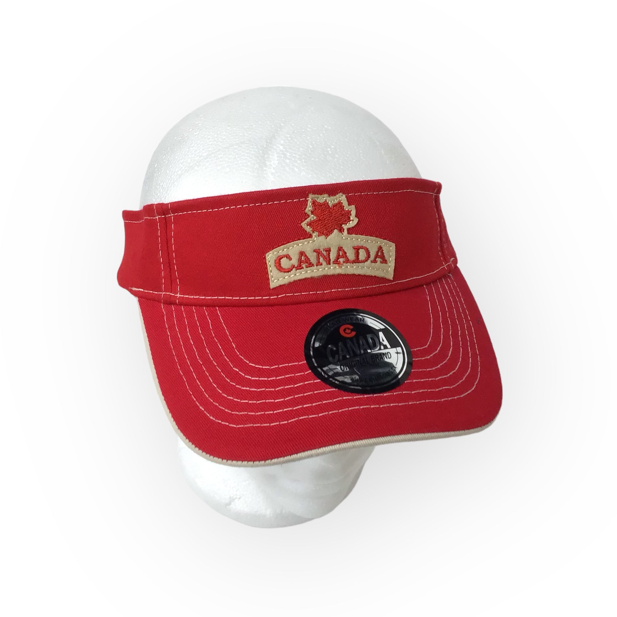 LADIES RED VISOR HAT CANADA MAPLE LEAF CAP