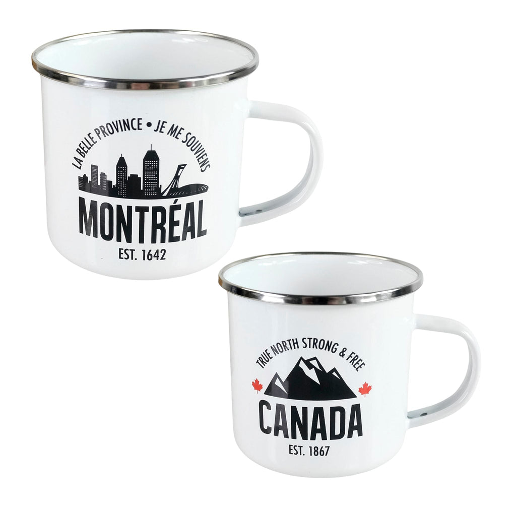 MONTREAL CANADA ENAMEL MUG WHITE - TIN CAMPING CUP