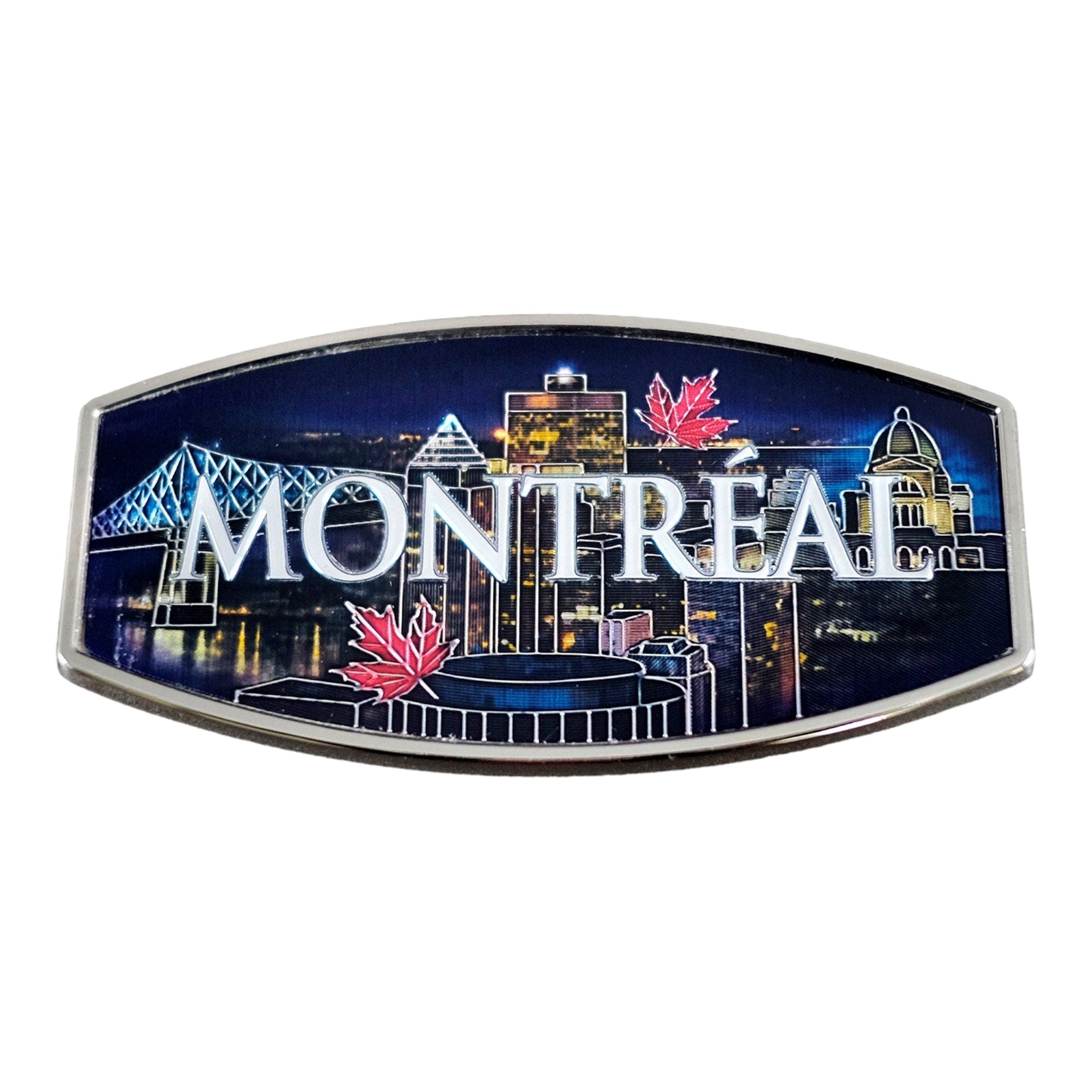 MONTREAL CANADA NIGHT VIEWS FOIL THEMED METAL MAGNET 3x1.5 INCHES