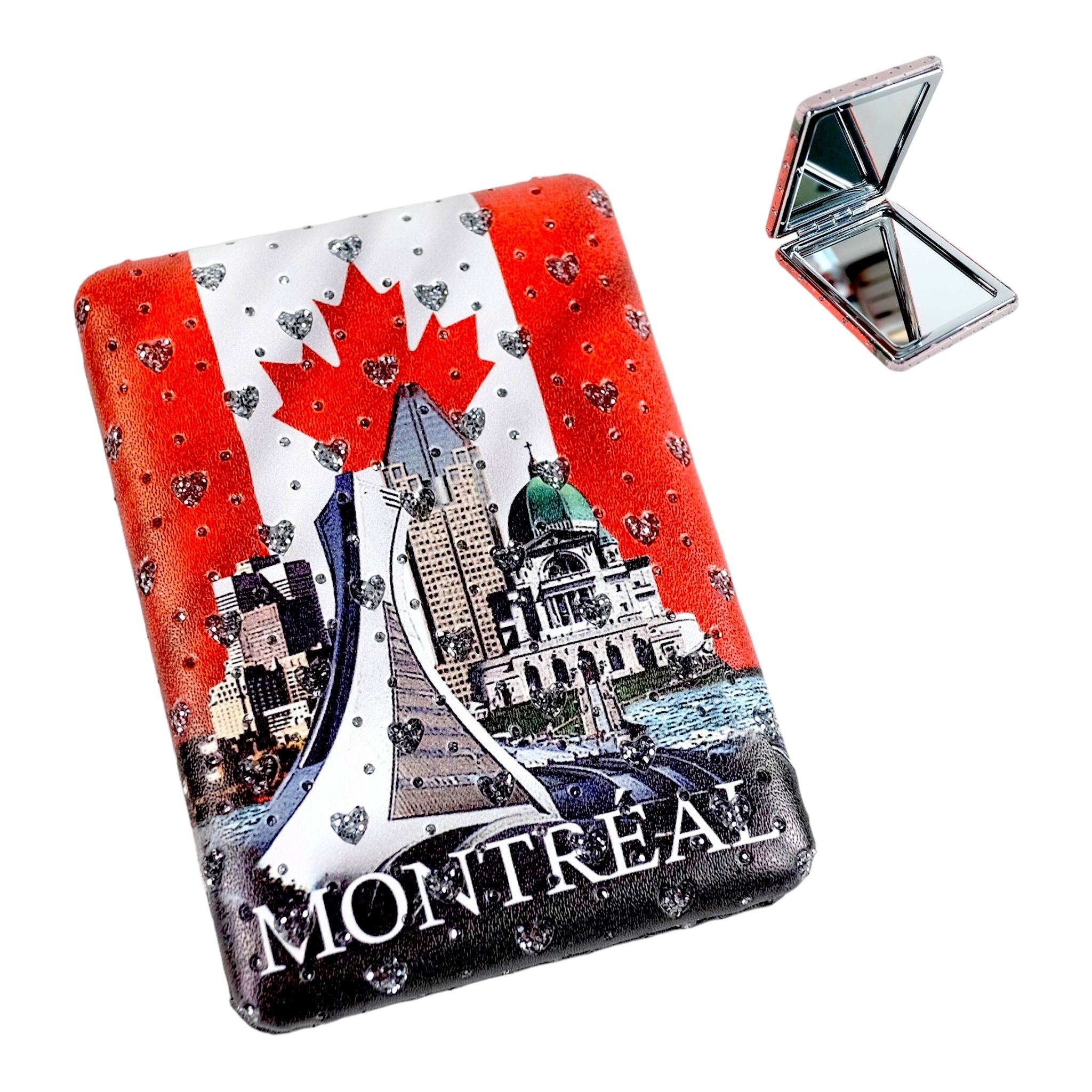 MONTREAL QUEBEC COMPACT MIRROR W/ FLAG & GLITTE