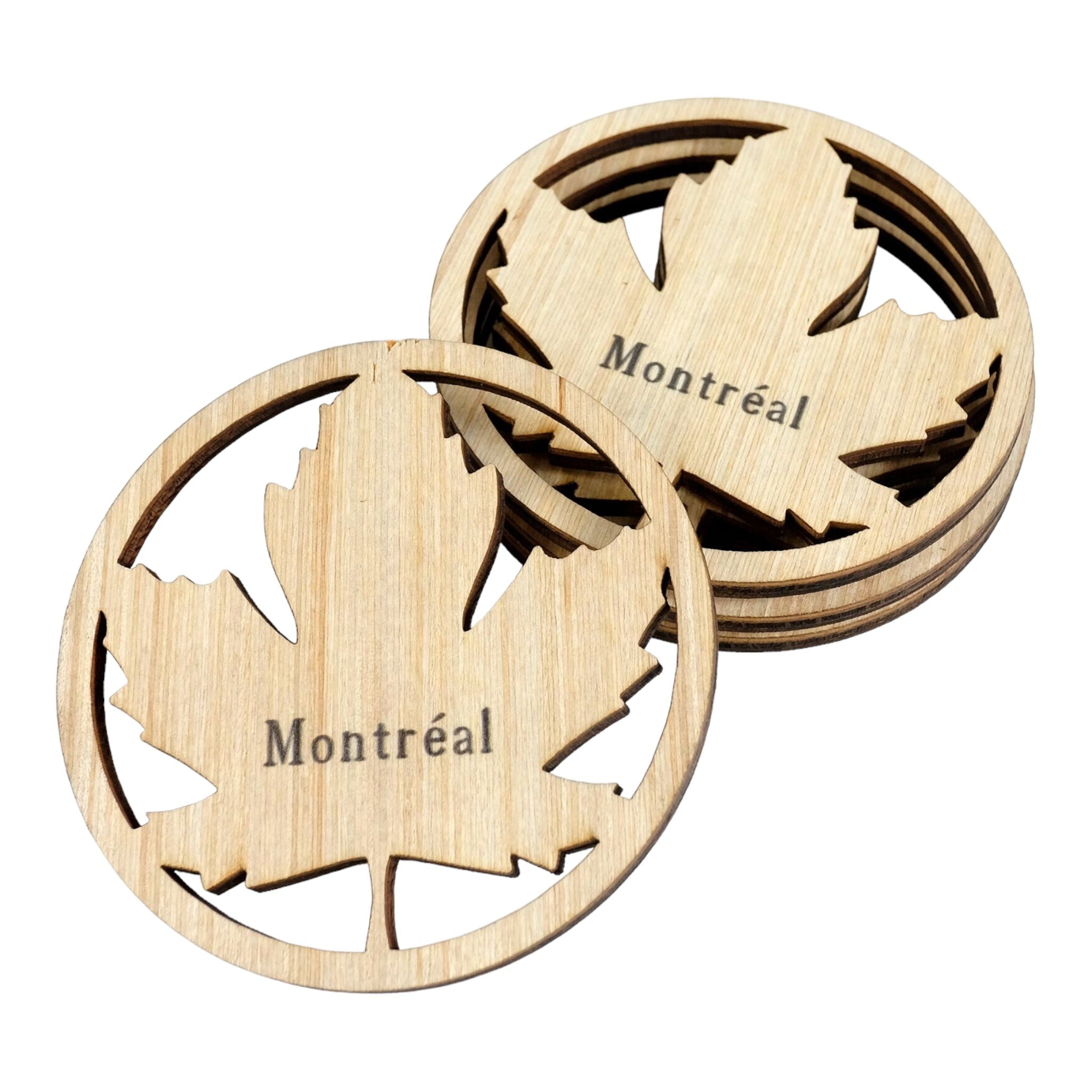 MONTRÉAL WOOD MAPLE LEAF COASTERS S/4