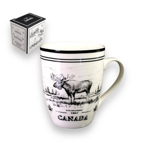 MUG - CANADA W/MOOSE - BLACK & WHITE COFFEE CUP W/ MATCHING BOX