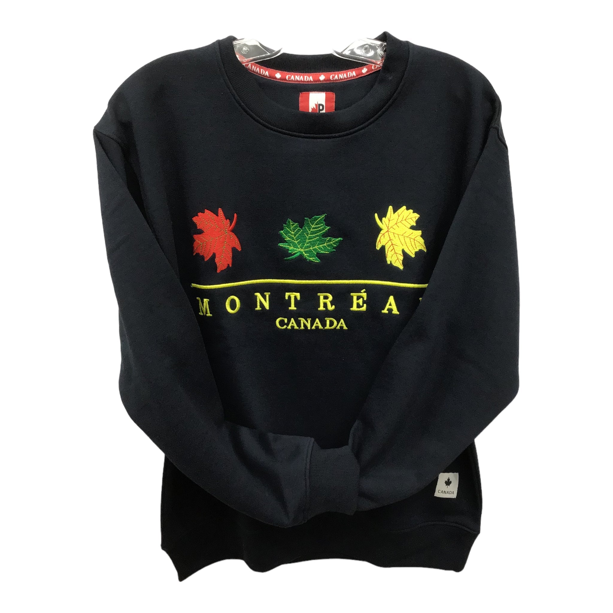 Montreal Crew Neck Sweatshirt Navy W/ Red Green & Yellow Maple Leaf Embroidery for Men and Women