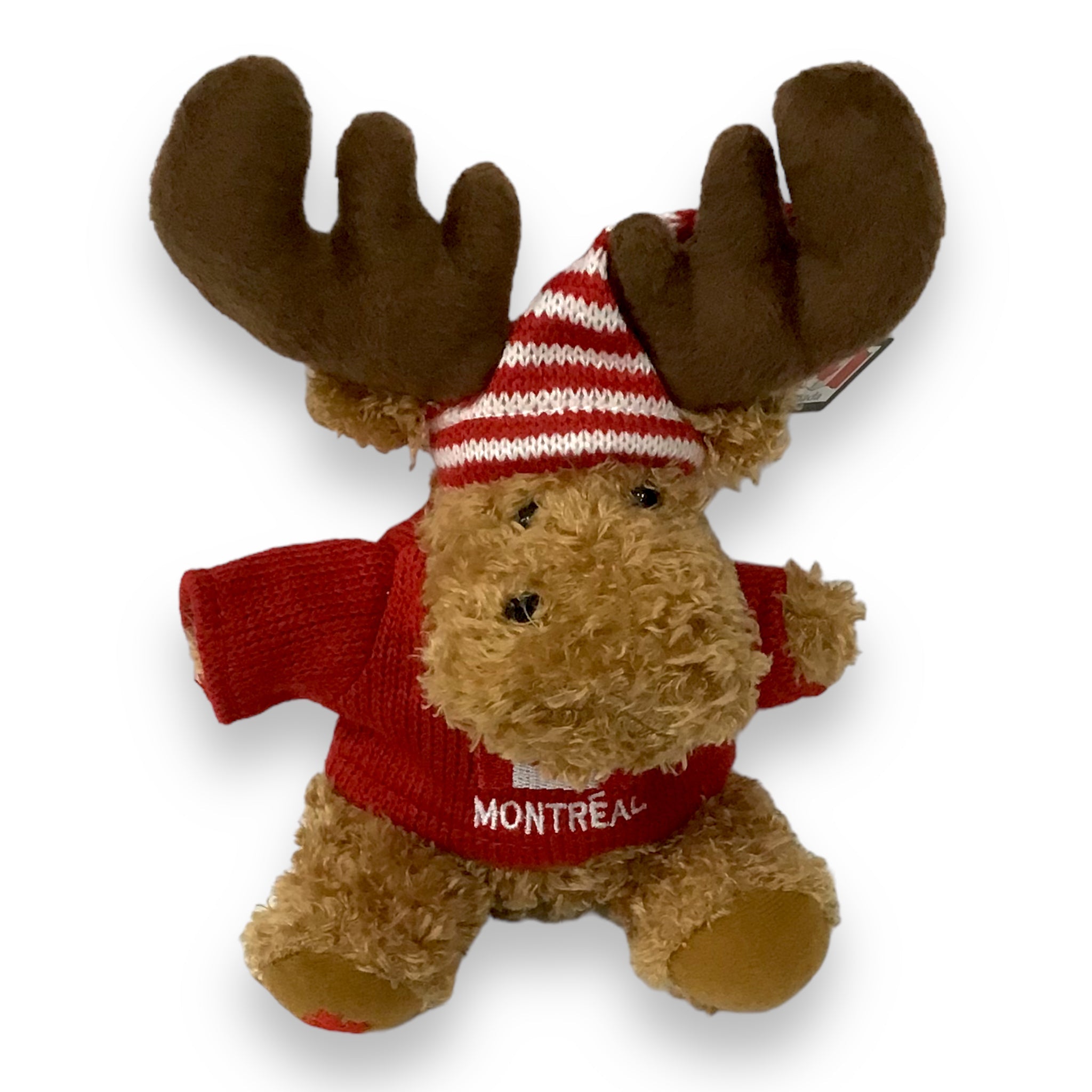Montreal Stuffed Animal Moose 7 inches Plush with Red Hat & Sweater Canadian Flag Embroidery