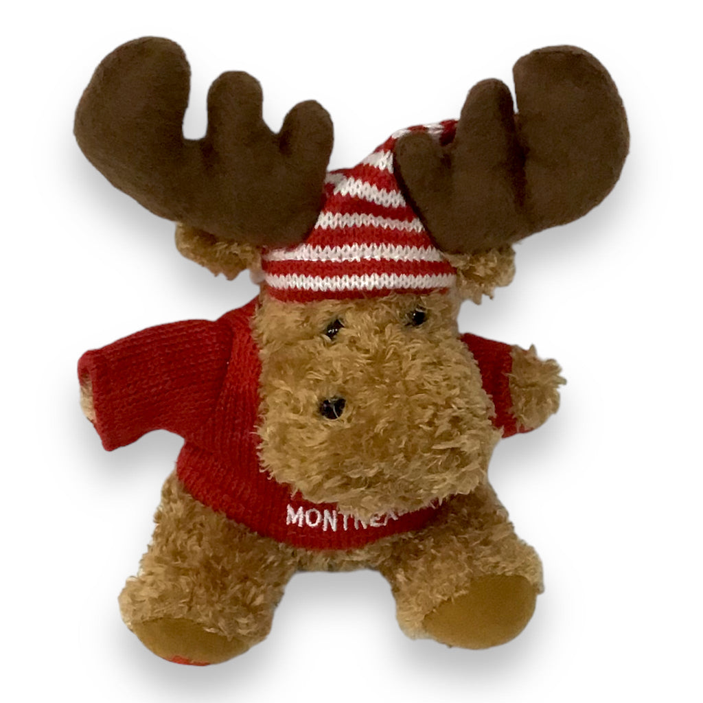 Montreal Stuffed Animal Moose 7 inches Plush with Red Hat & Sweater Canadian Flag Embroidery