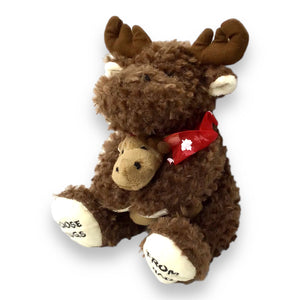 Moose Hugging Baby Moose w/ Maple Leaf Scarf Around the Neck 10” | Adorable Playtime Sitting Moose Plush Toy | Cute Wild Life Cuddle Gift | Super Soft Plush Animal Toy. Moose Hug from Canada