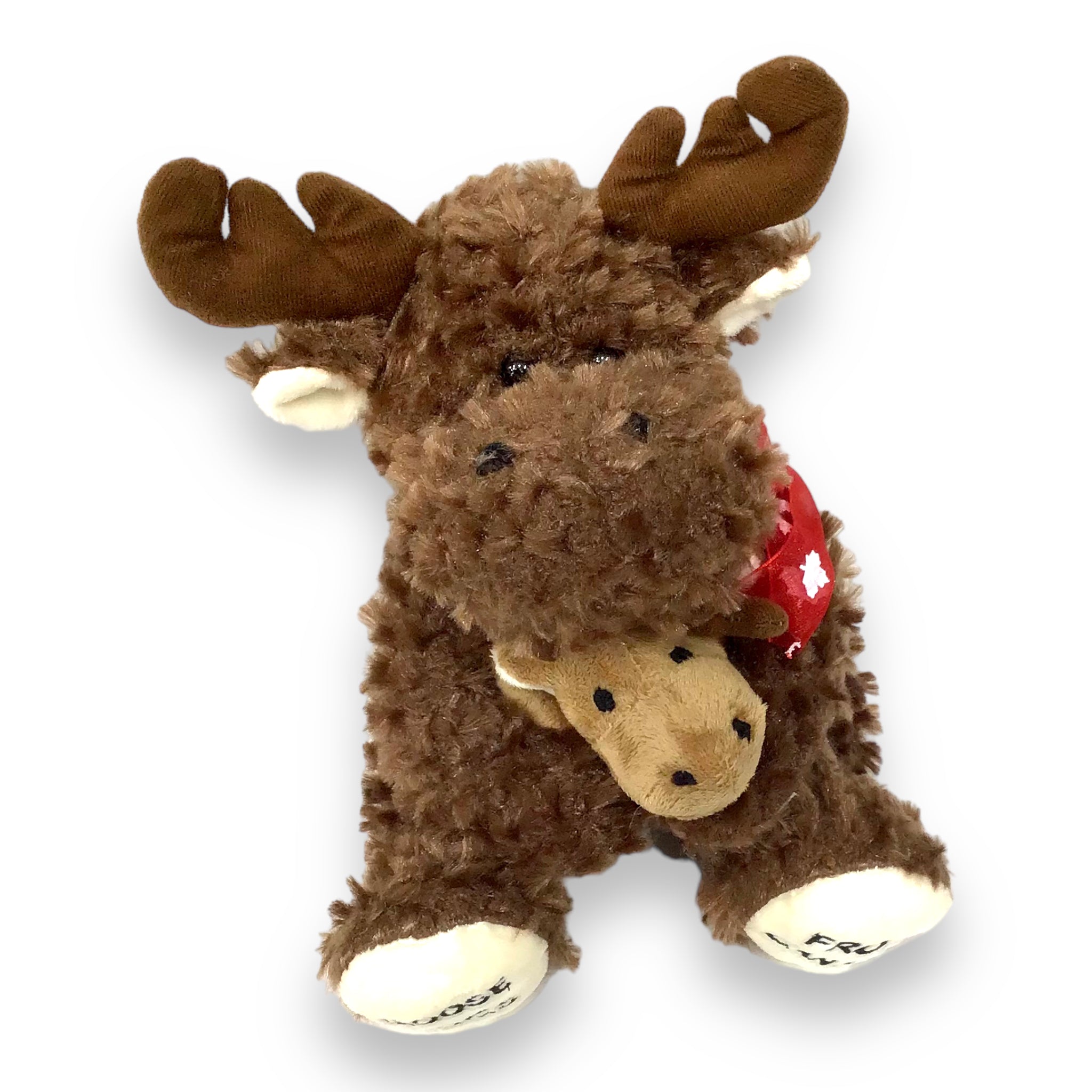 Moose Hugging Baby Moose w/ Maple Leaf Scarf Around the Neck 10” | Adorable Playtime Sitting Moose Plush Toy | Cute Wild Life Cuddle Gift | Super Soft Plush Animal Toy. Moose Hug from Canada