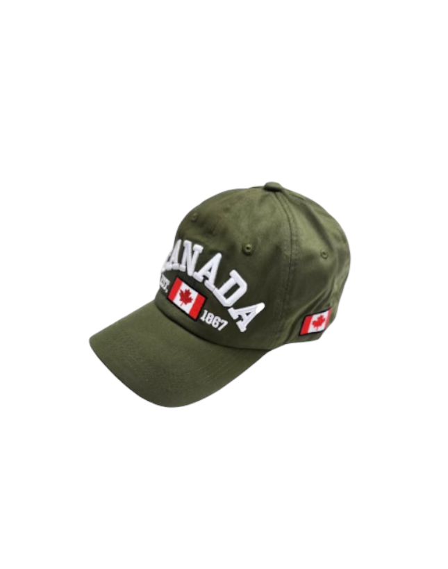 Olive Green Baseball Cap Adjustable with Canada Flag Embroidery