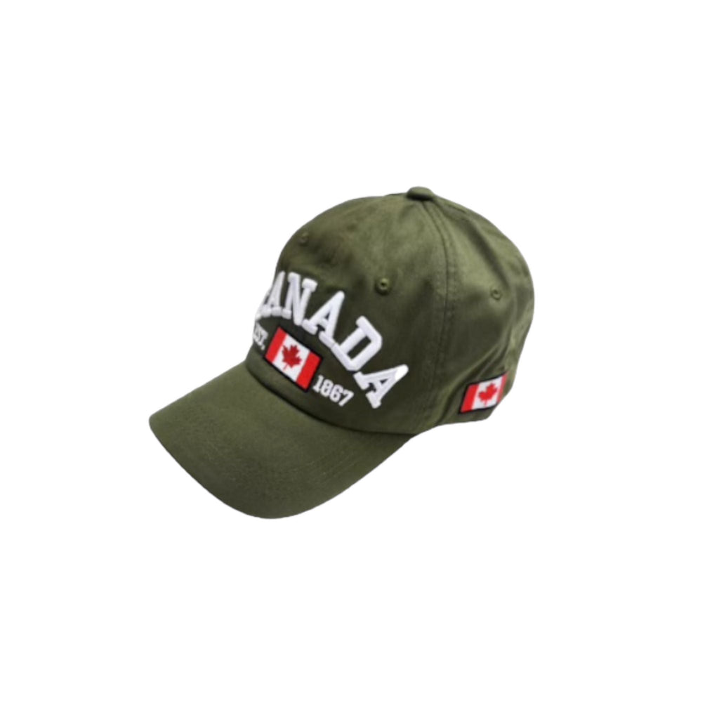 Olive Green Baseball Cap Adjustable with Canada Flag Embroidery