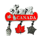 PEWTER FRIDGE MAGNET - CANADA WILD LIFE IN THE CANOE W/ CHARMS