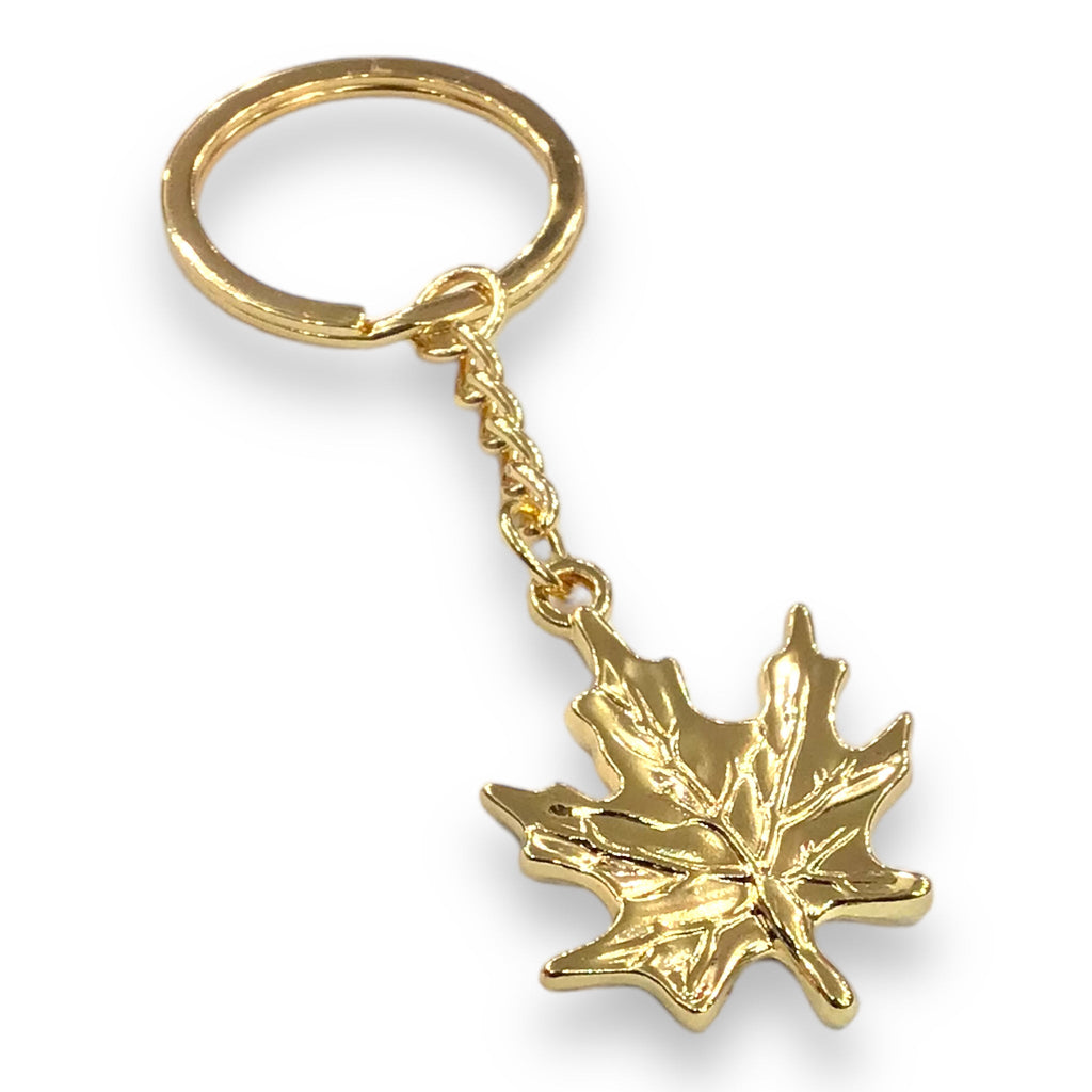 PEWTER MAPLE LEAF KEYCHAIN GOLDEN